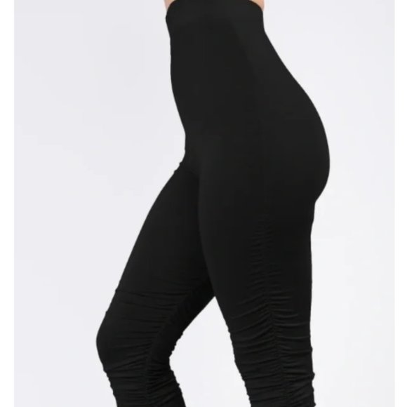 NWT Black High Rise Pull on Ruched Shirred Side High Maintenance Pants - Picture 2 of 2